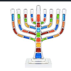 Hanukah Is Coming!! Aviv Jeweled Mosaic Knesset Style Menorah, NIB